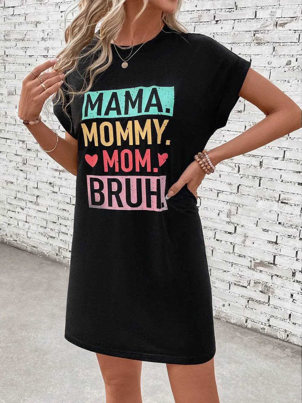 Letter Graphic Short Sleeve Mini Tee Dress - Purcell's Clothing Company