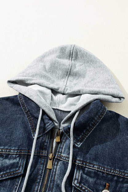 Fake Two-Piece Hooded Zip-Up Denim Jacket - Purcell's Clothing Company