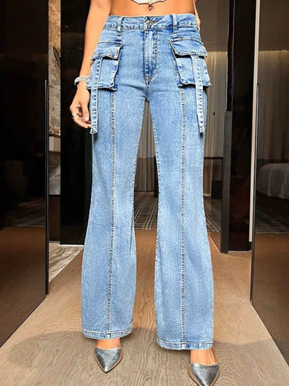 Mid Rise Straight Jeans with Cargo Pockets - Purcell's Clothing Company