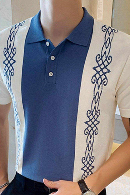 Blue Pattern Button Polo - Purcell's Clothing Company