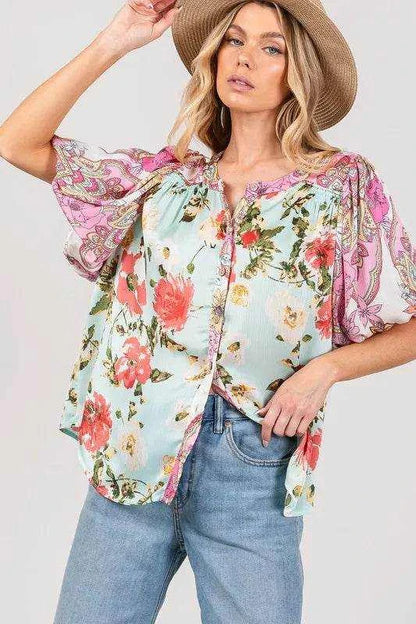 SAGE+FIG Plus Size Floral Mineral Wash French Terry Button Up Shirt - Purcell's Clothing Company