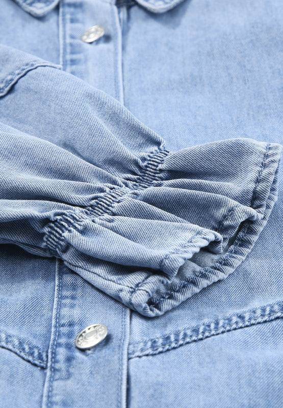 Distressed Collared Neck Flounce Sleeve Denim Dress - Purcell's Clothing Company