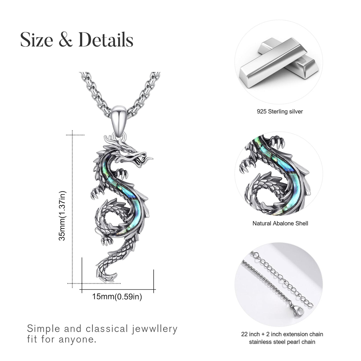 925 Sterling Silver Dragon Necklace