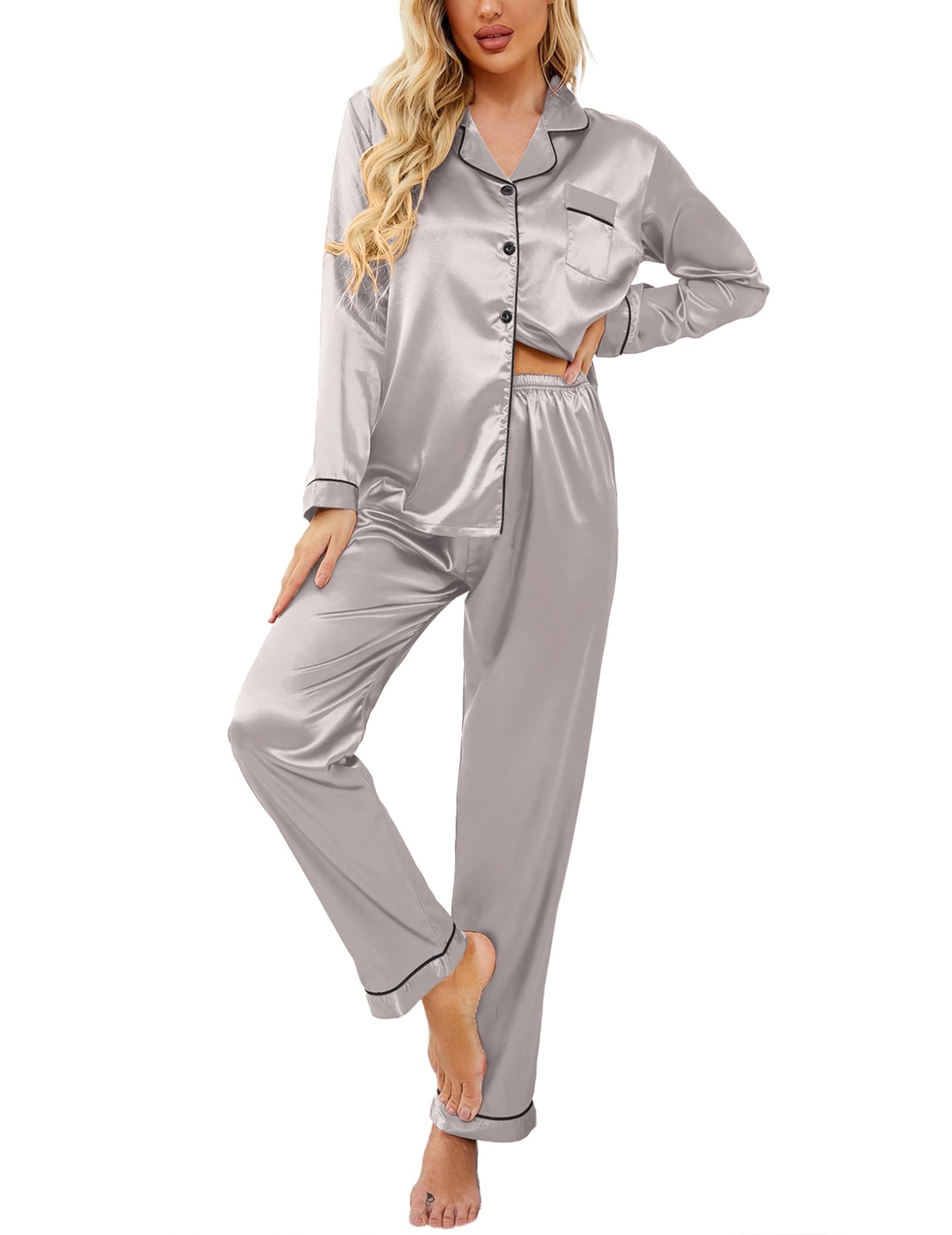 Classic Button Down Satin Silk Pjs