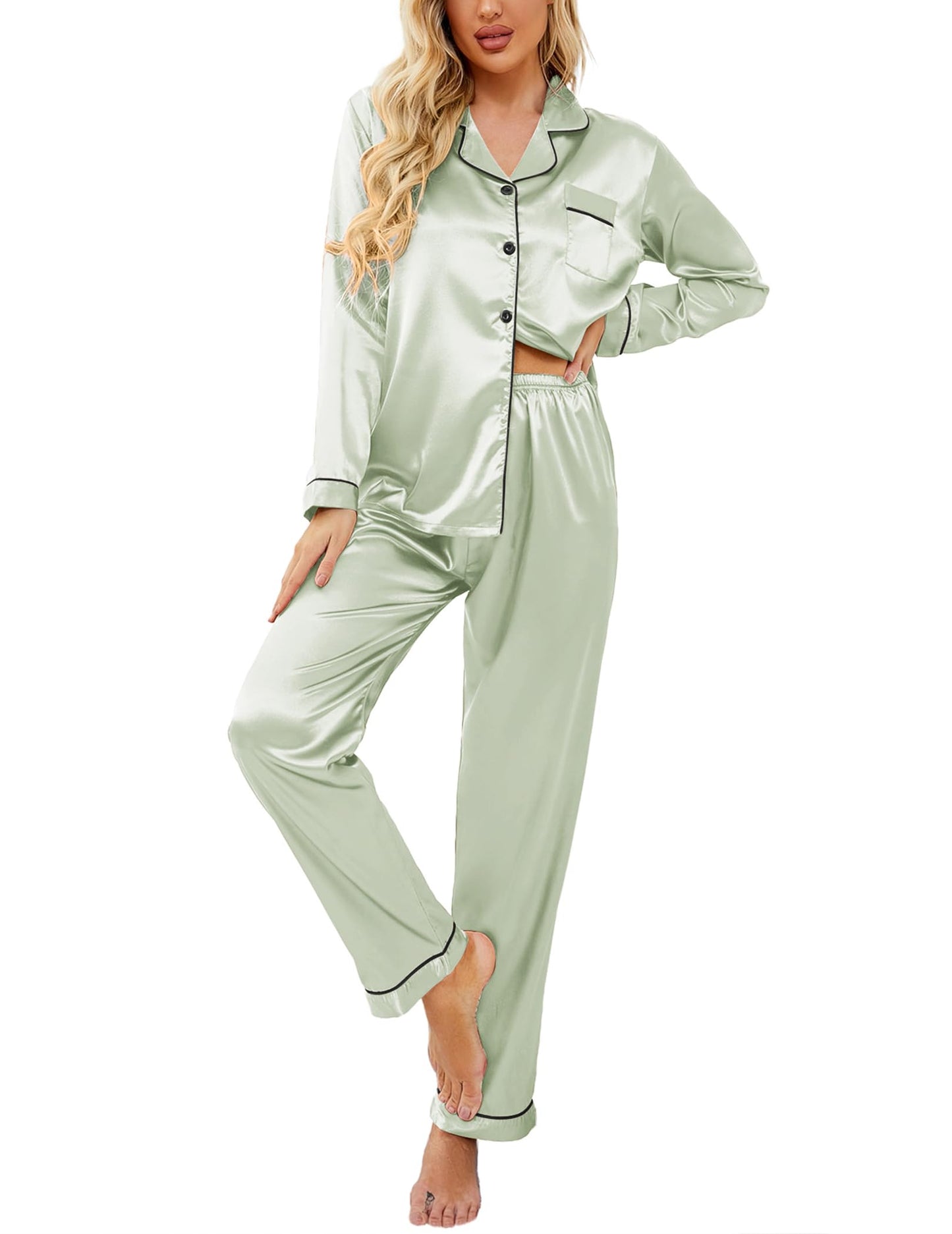 Classic Button Down Satin Silk Pjs