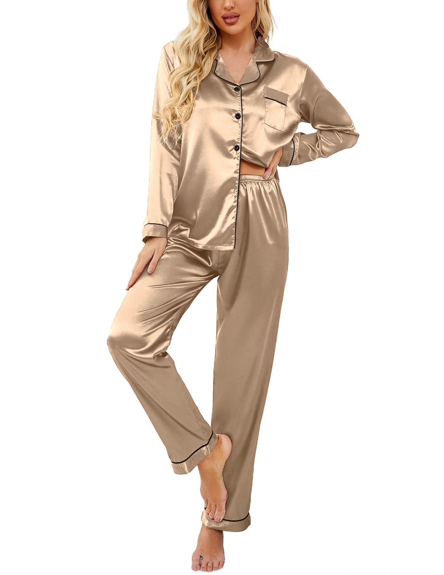 Classic Button Down Satin Silk Pjs