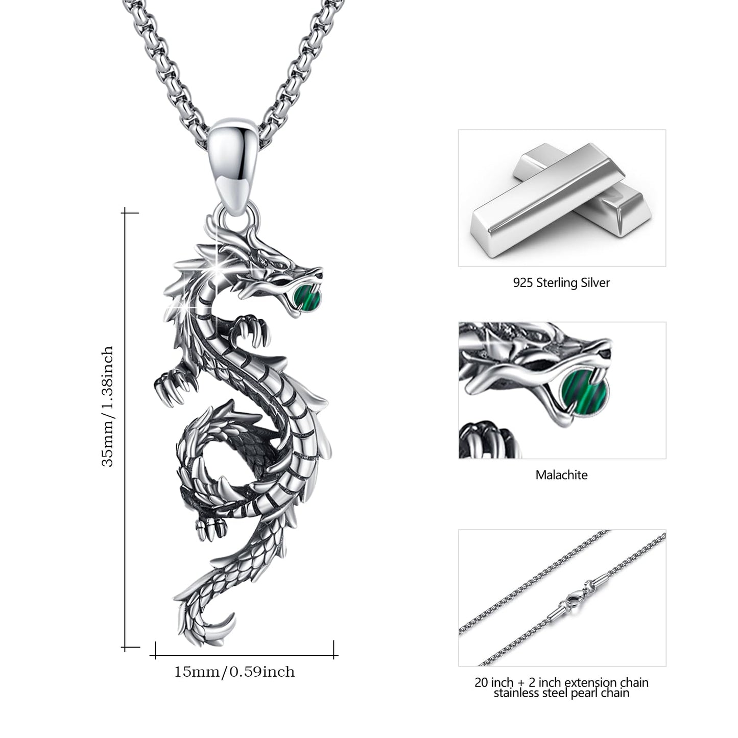 925 Sterling Silver Dragon Necklace