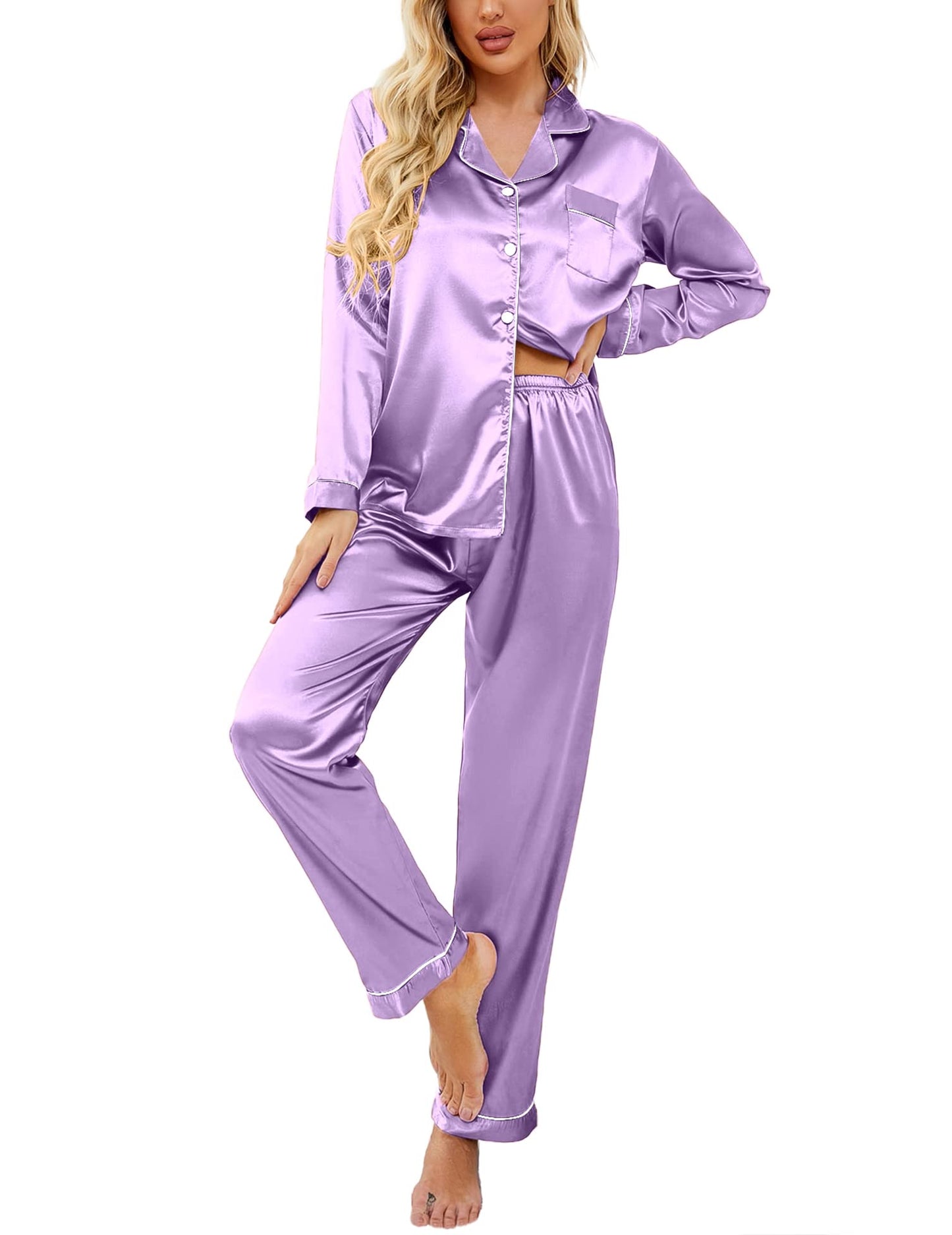 Classic Button Down Satin Silk Pjs