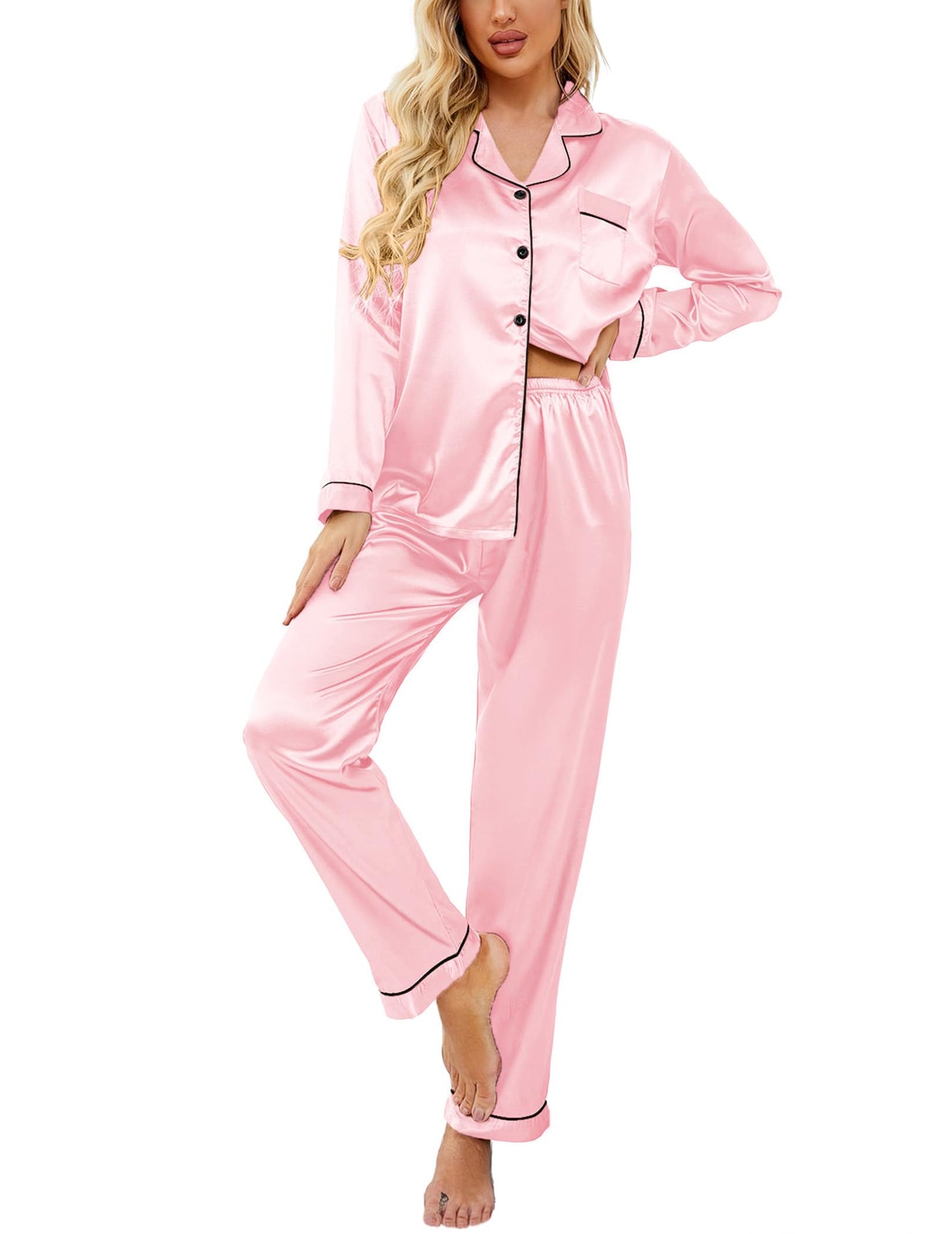 Classic Button Down Satin Silk Pjs