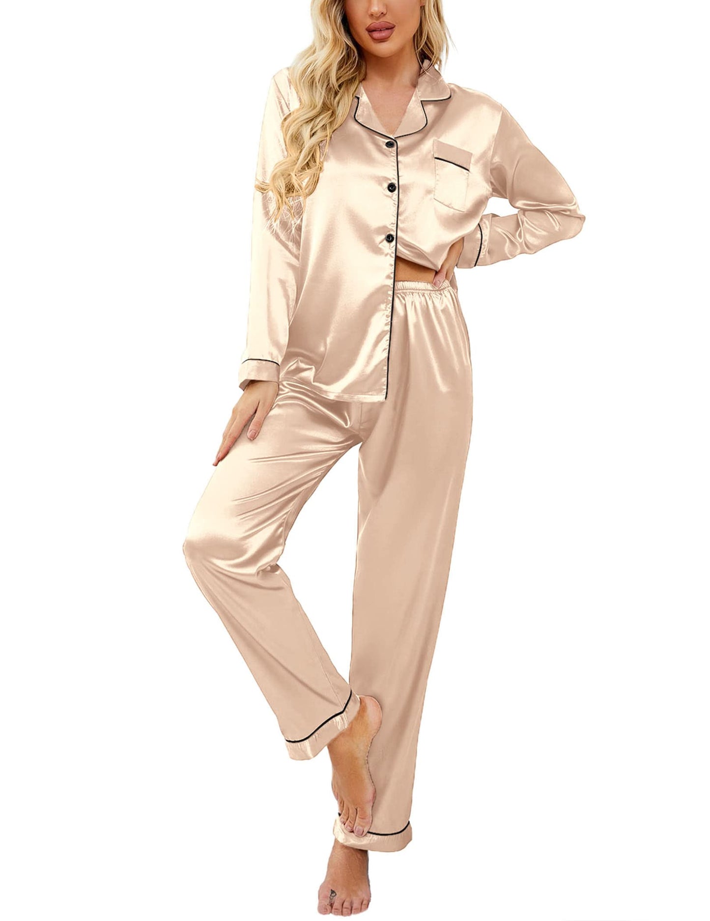 Classic Button Down Satin Silk Pjs