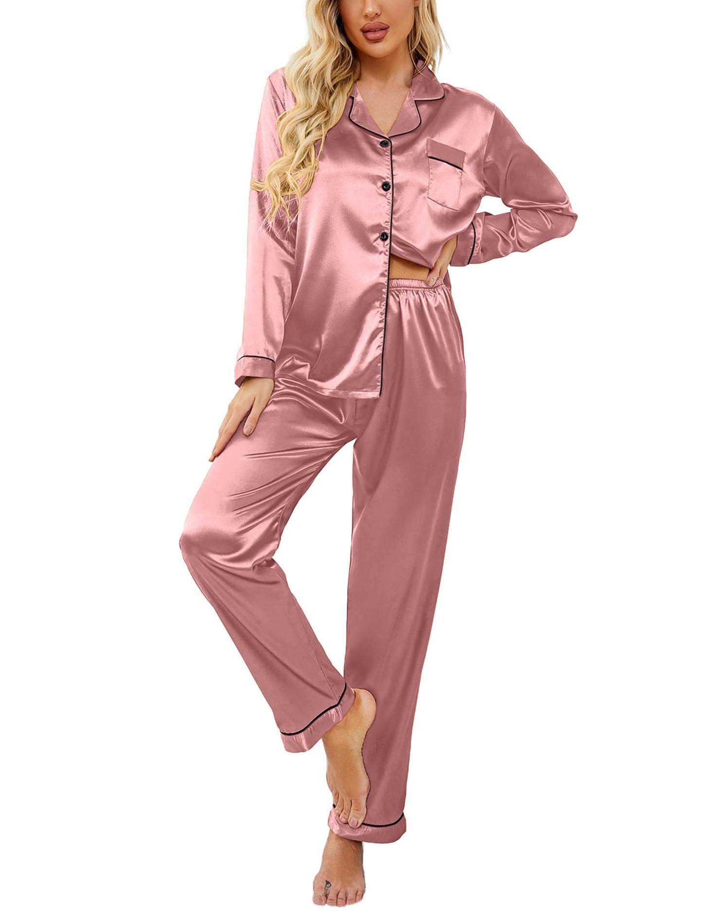 Classic Button Down Satin Silk Pjs