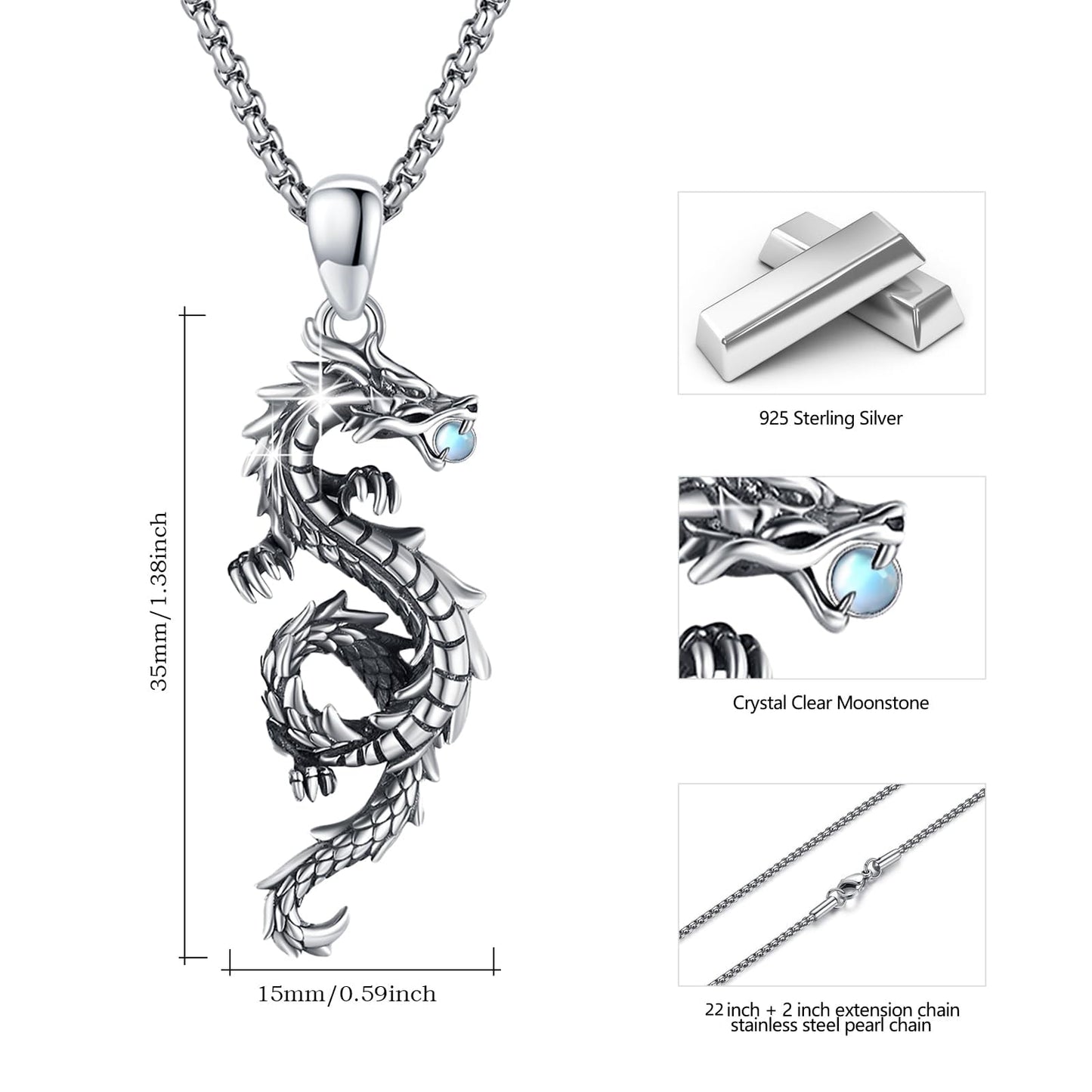 925 Sterling Silver Dragon Necklace