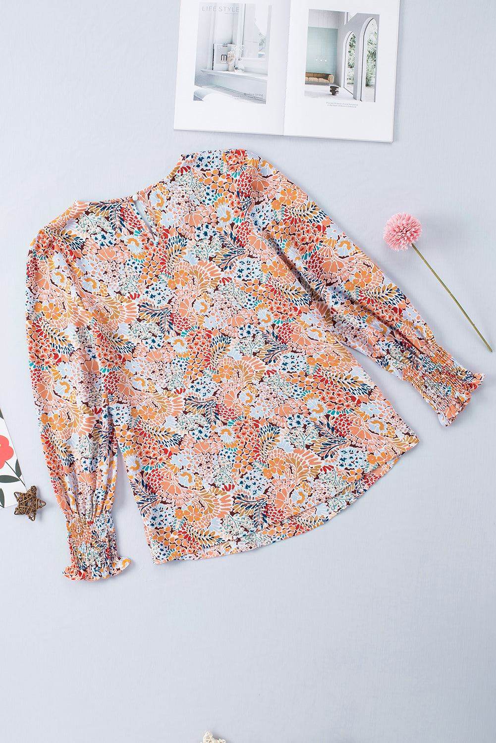 Floral Print Long Puff Sleeve Blouse - Purcell's Clothing Company