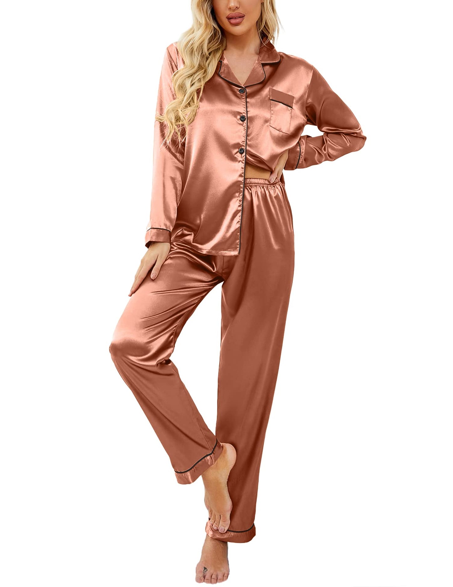 Classic Button Down Satin Silk Pjs