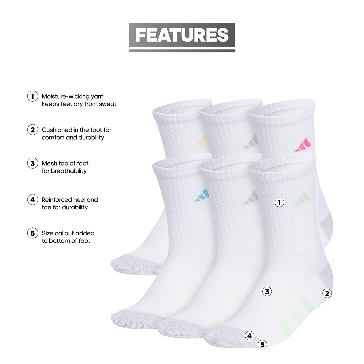 Adidas Breathable Sport Socks (6 Pairs)