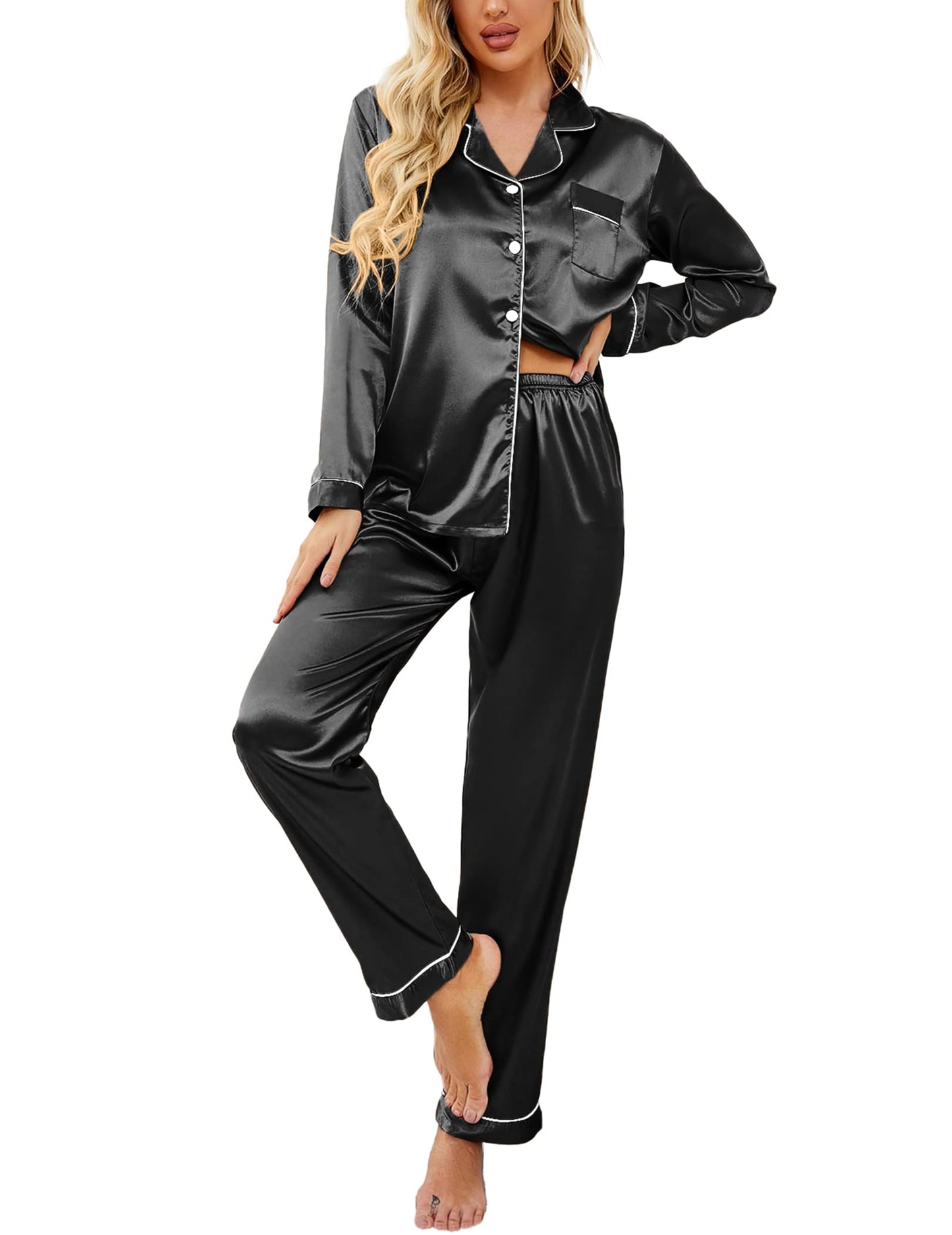 Classic Button Down Satin Silk Pjs