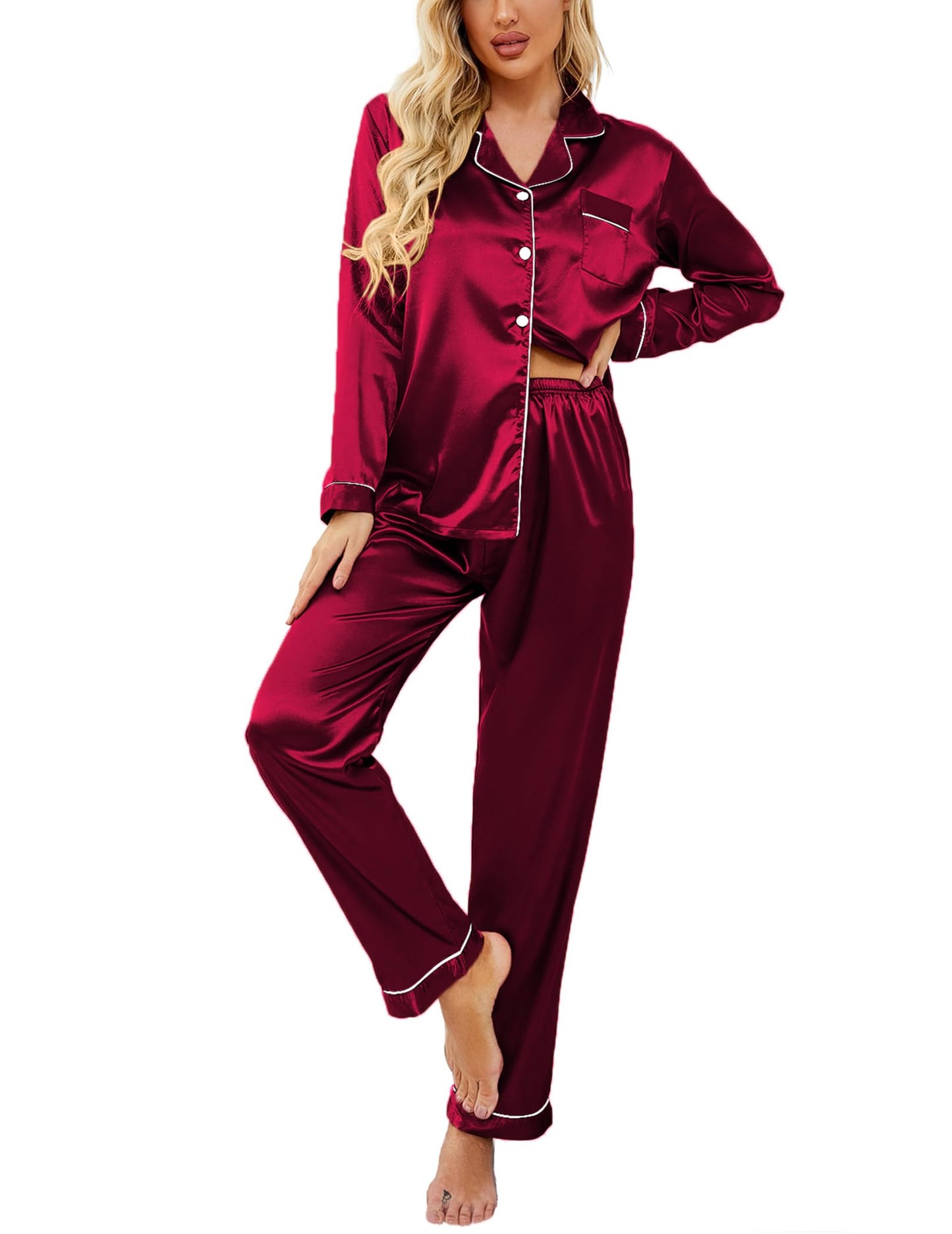 Classic Button Down Satin Silk Pjs