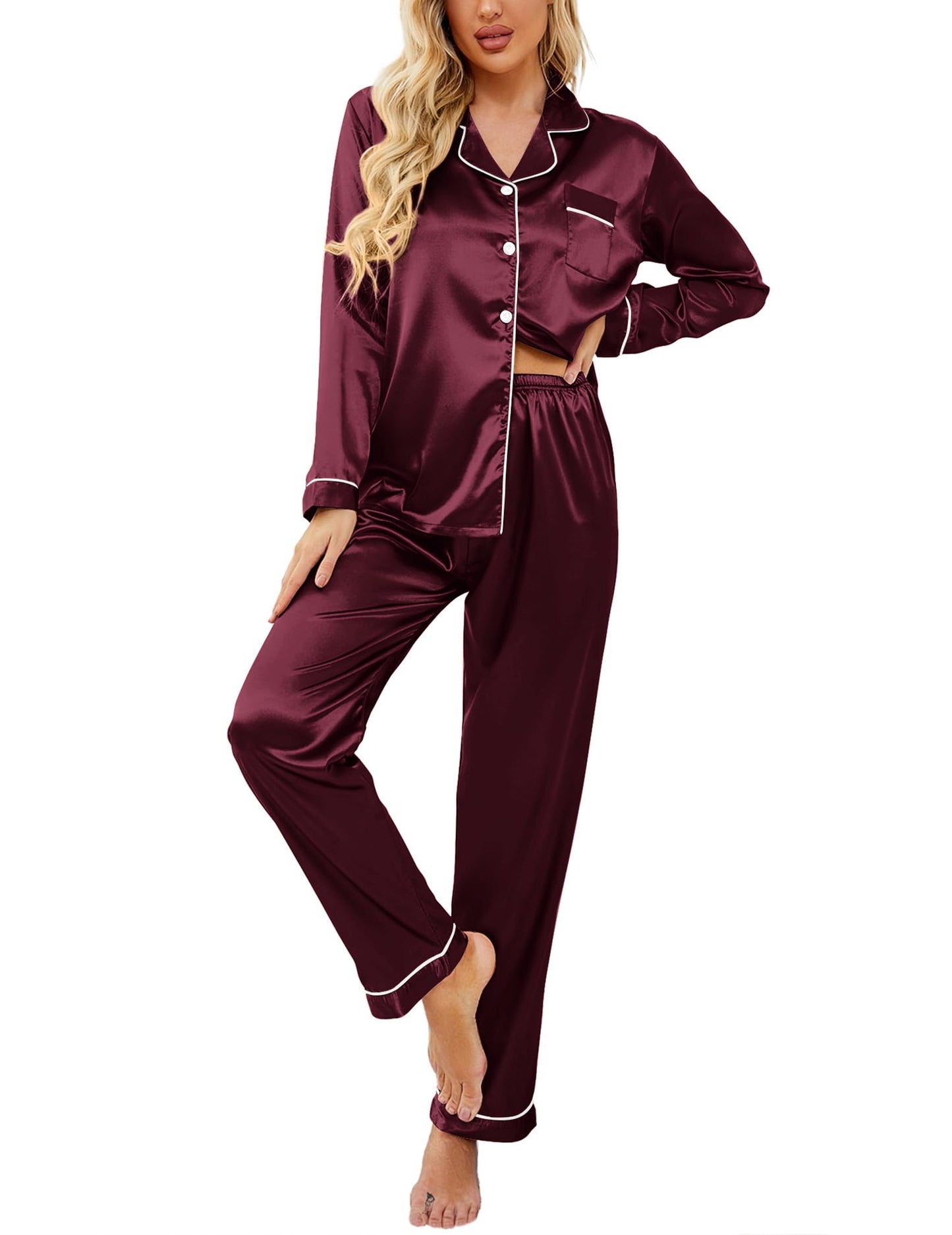 Classic Button Down Satin Silk Pjs