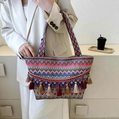 Printed Tassel Detail Tote Bag - Purcell's Clothing Company