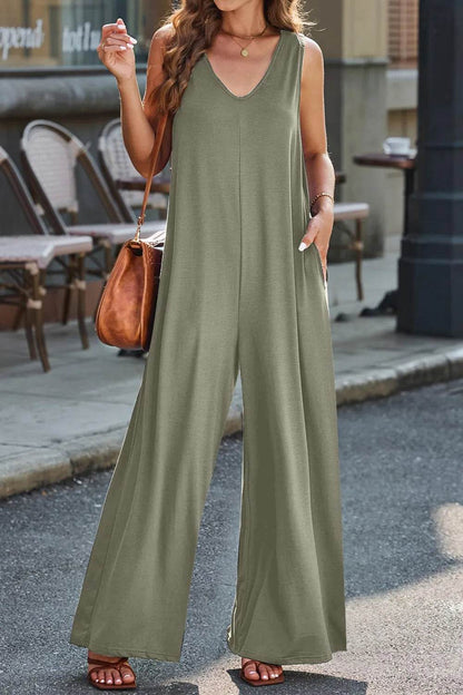 Full Size V-Neck Wide Strap Jumpsuit - Purcell's Clothing Company