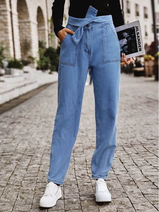 Tied Straight Jeans with Pockets - Purcell's Clothing Company
