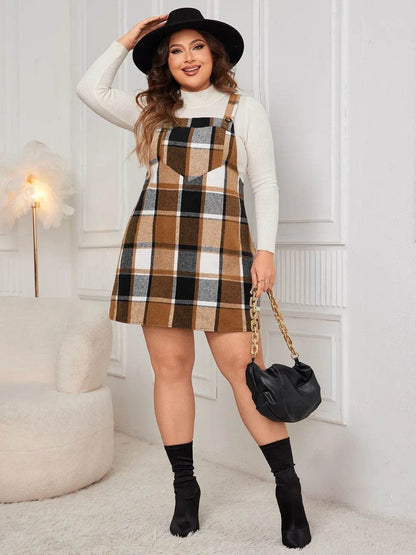 Honey Plus Size Plaid Wide Strap Overall Dress - Purcell's Clothing Company