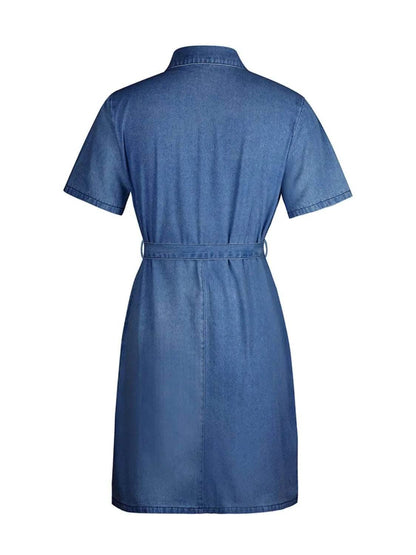 Full Size Zip Front Short Sleeve Denim Dress Plus Size - Purcell's Clothing Company