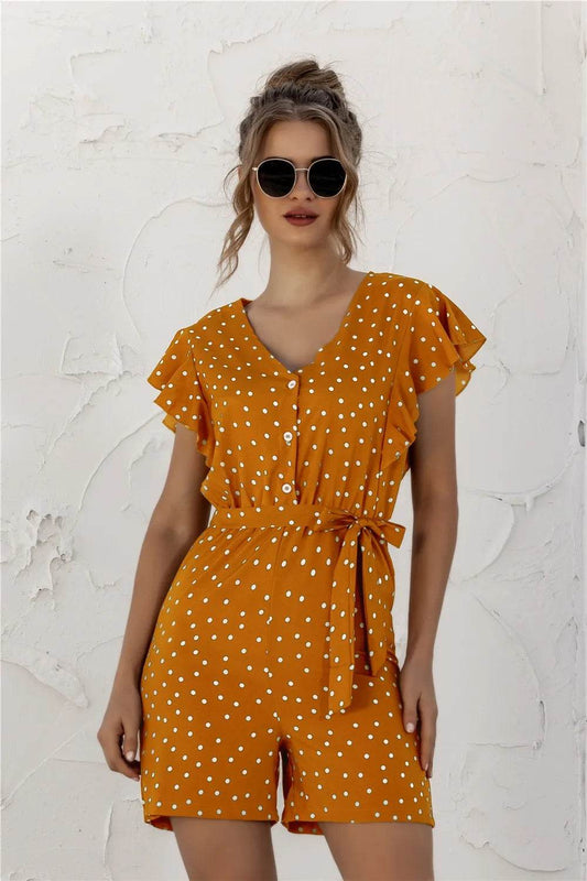 Ruffled Polka Dot Half Button Romper - Purcell's Clothing Company