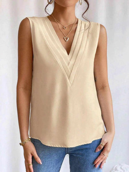 V-Neck Pleated Sleeveless Cami Tank Top - Purcell's Clothing Company