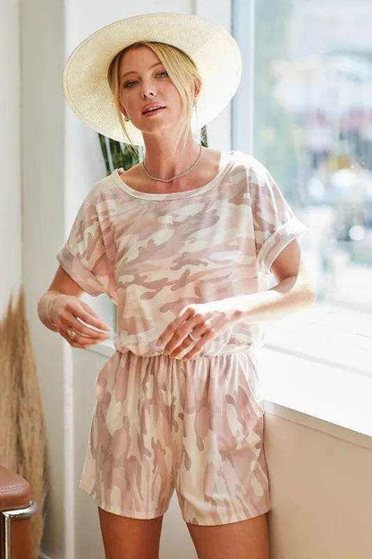 BiBi Camo Print French Terry Romper with Side Pockets - Purcell's Clothing Company