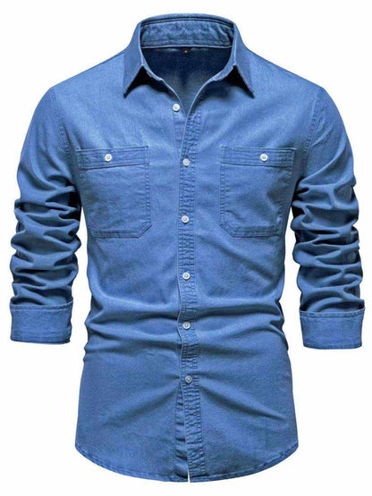 Collared Neck Long Sleeve Denim Shirt - Purcell's Clothing Company