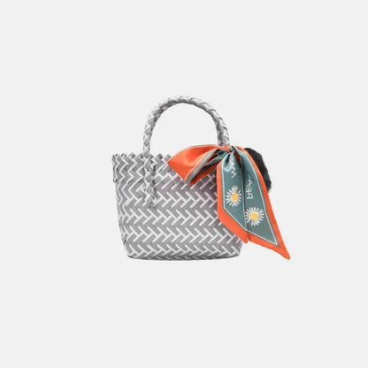 Contrast Woven Handbag with Ribbon - Purcell's Clothing Company