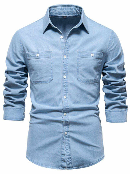 Collared Neck Long Sleeve Denim Shirt - Purcell's Clothing Company