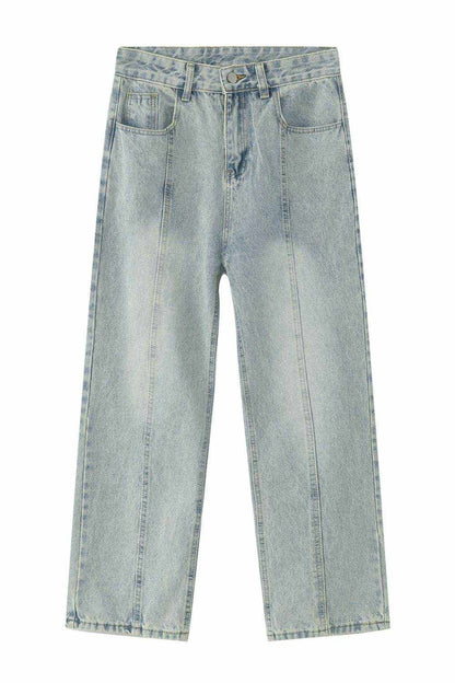 Men's Washed Splicing Straight Leg Jeans - Purcell's Clothing Company