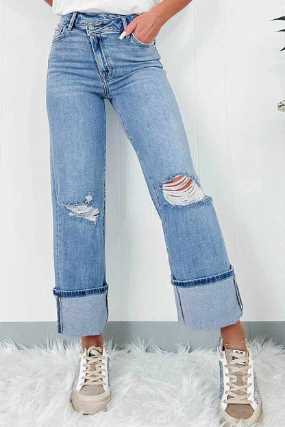 Distressed Straight Jeans with Pockets - Purcell's Clothing Company