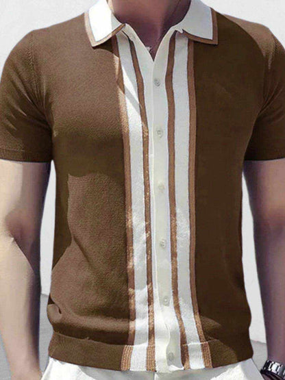 Collared Neck Striped Contrast Knit Polo - Purcell's Clothing Company