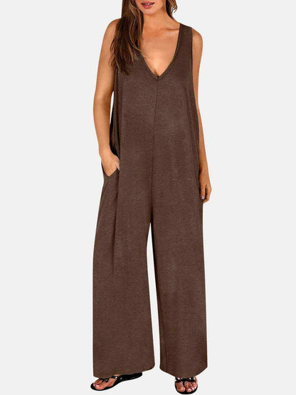 Full Size V-Neck Wide Strap Jumpsuit - Purcell's Clothing Company