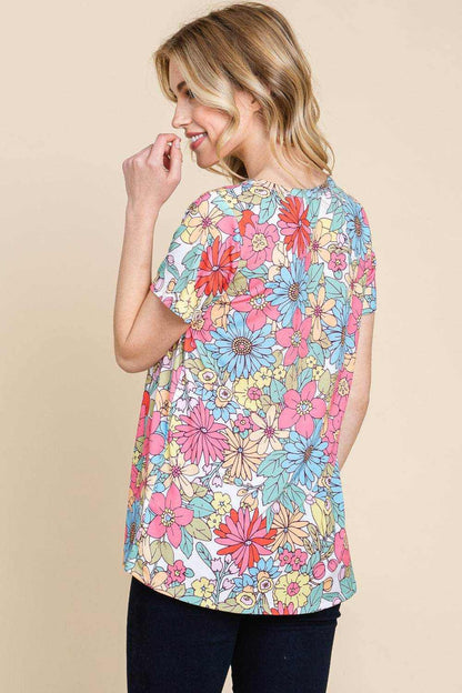 BOMBOM Floral Short Sleeve T-Shirt - Purcell's Clothing Company