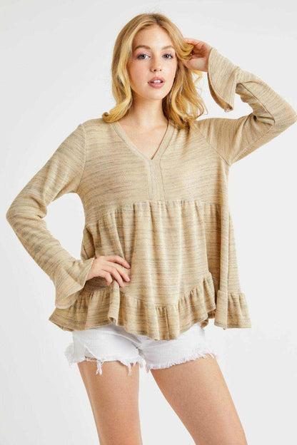 Hailey & Co V-Neck Flounce Sleeve Knit Top - Purcell's Clothing Company