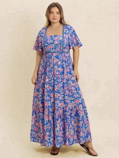 Plus Size Ruched Printed Short Sleeve Dress - Purcell's Clothing Company