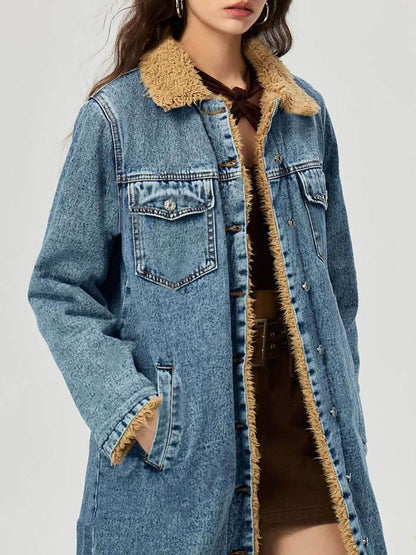 Pocketed Button Up Denim Jacket with Fur Lining - Purcell's Clothing Company