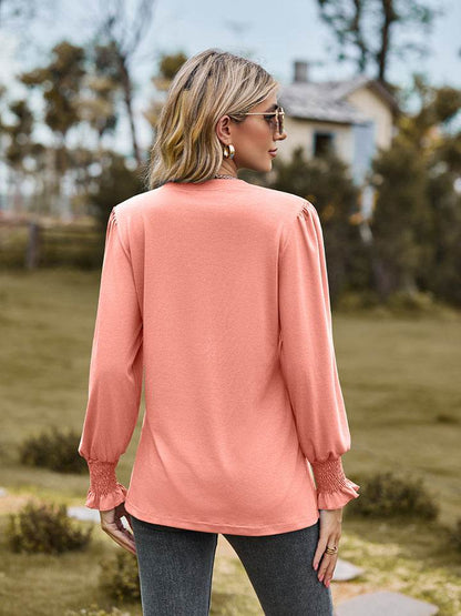Notched Neck Flounce Sleeve Blouse - Purcell's Clothing Company