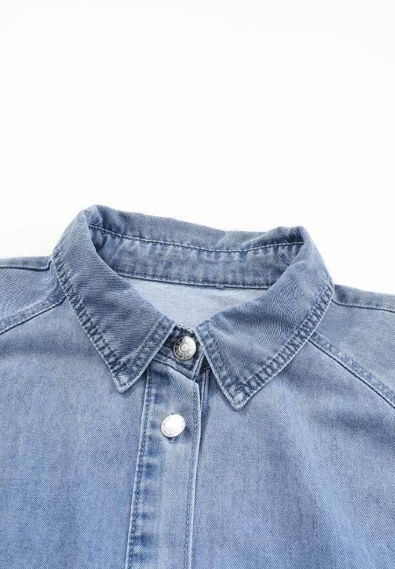 Distressed Collared Neck Flounce Sleeve Denim Dress - Purcell's Clothing Company
