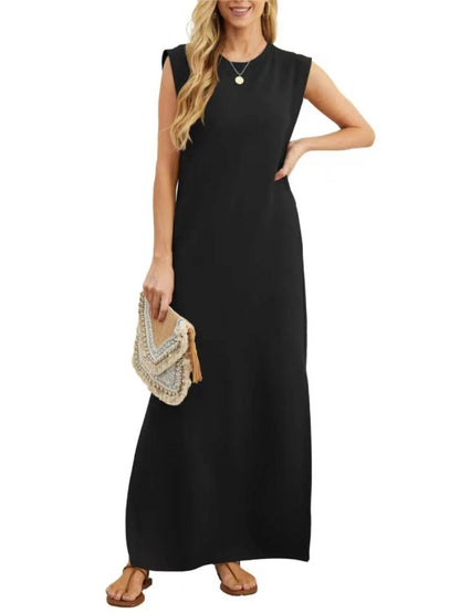 Full Size Slit Round Neck Sleeveless Maxi Tank Dress Plus Size - Purcell's Clothing Company