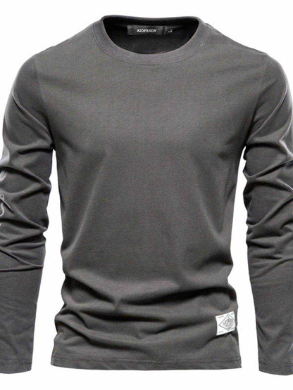 Solid Round Neck Long Sleeve T-Shirt - Purcell's Clothing Company