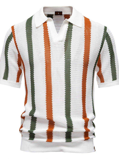 Collared Neck Striped Knit Polo - Purcell's Clothing Company