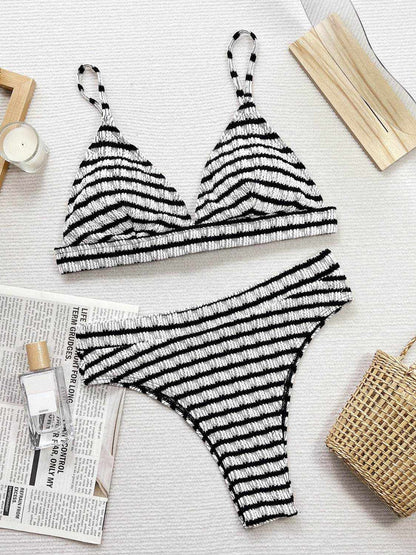 Striped V-Neck Two-Piece Swim Set - Purcell's Clothing Company
