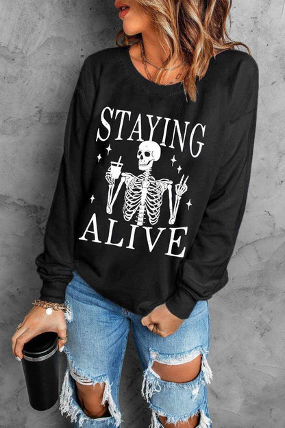Skull Graphic Round Neck Long Sleeve Sweatshirt - Purcell's Clothing Company