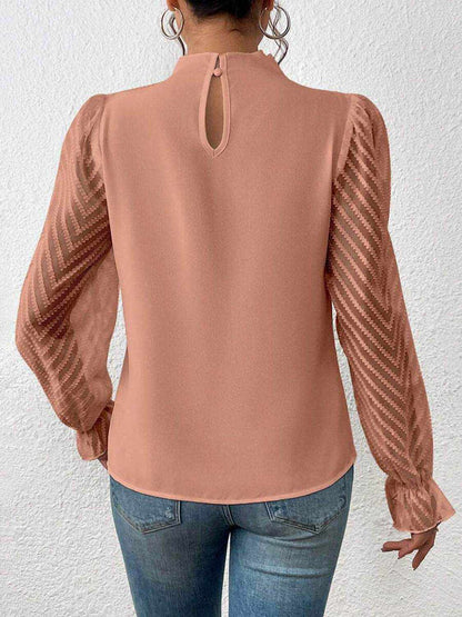 Mock Neck Flounce Sleeve Blouse - Purcell's Clothing Company