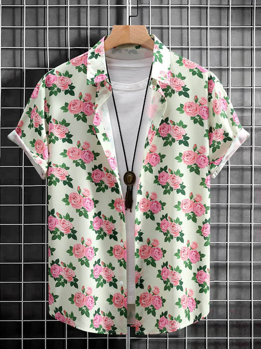 Men's Floral Print Button Up Short Sleeve Shirt - Purcell's Clothing Company